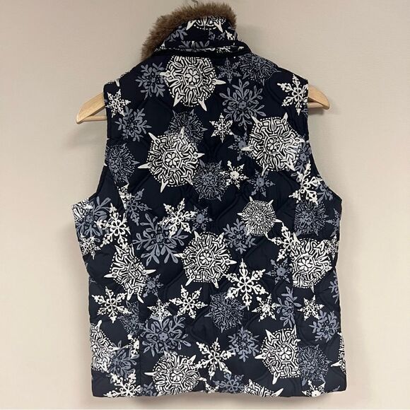 Eddie Bauer snowflake down vest with fur collar S - Picture 5 of 6